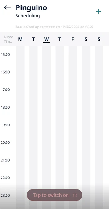 Scheduling screen with a Tap to switch on button